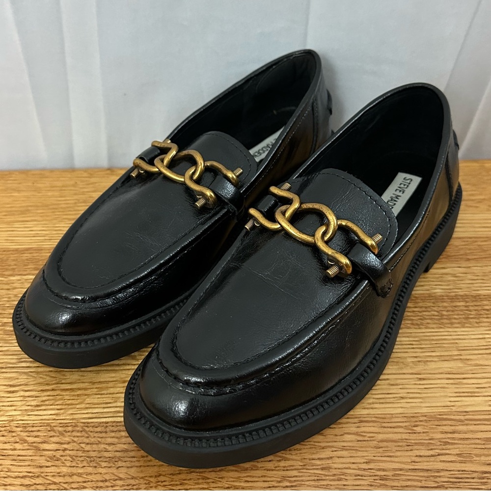 Steve Madden Black Leather Karmine Flats & Oxfords Loafers Shoes Womens Size 10M